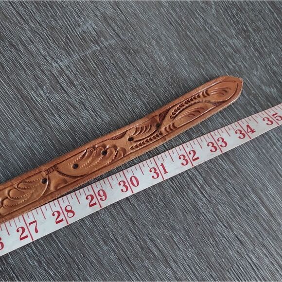 Tooled Leather Belt 35" Long - Picture 3 of 4